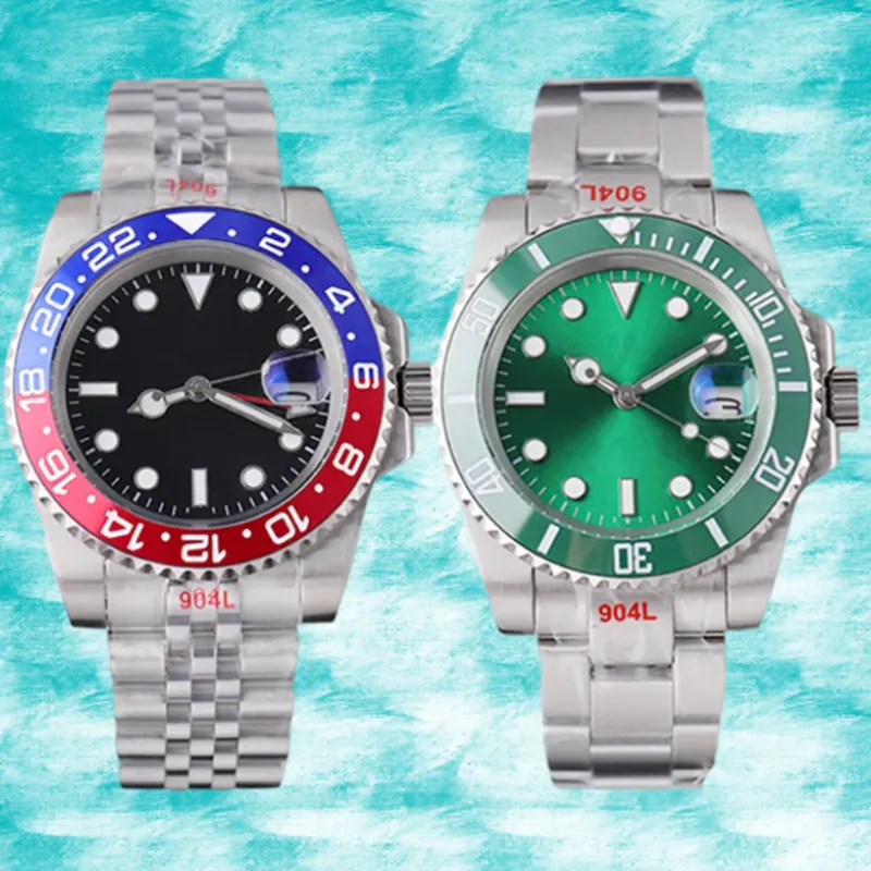 럭셔리 남성용 시계 녹색 다이얼 40mm 904L 스테인리스 스틸 스트랩 자동 기계식 GMT 사파이어 방수 Montre De Luxe Watch Gift Factory