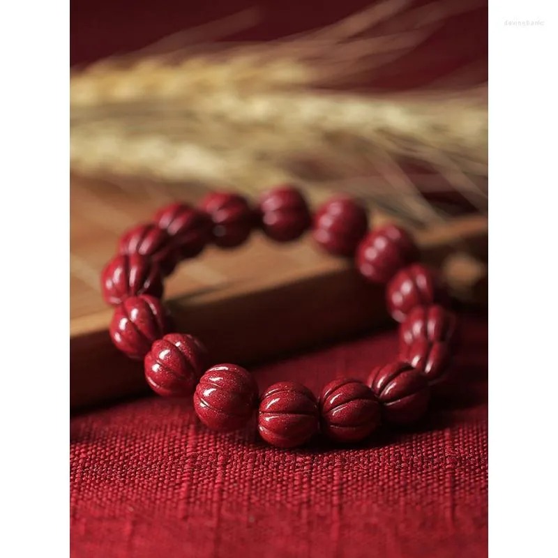 Strand Authentic Raw Ore Cinnabar Pumpkin Beads Bracelet High Content Purple Red Coloyr DIY