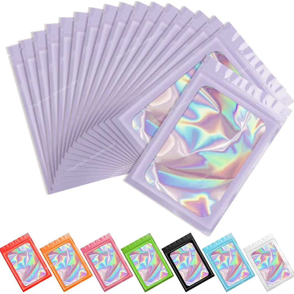 50pcs/lot Thicken Ziplock Bags Holographic Laser Color Plastic Pouch For DIY Jewelry Retail Storage Pouch Zip Lock Bag NO Hole Jewelry AccessoriesJewelry