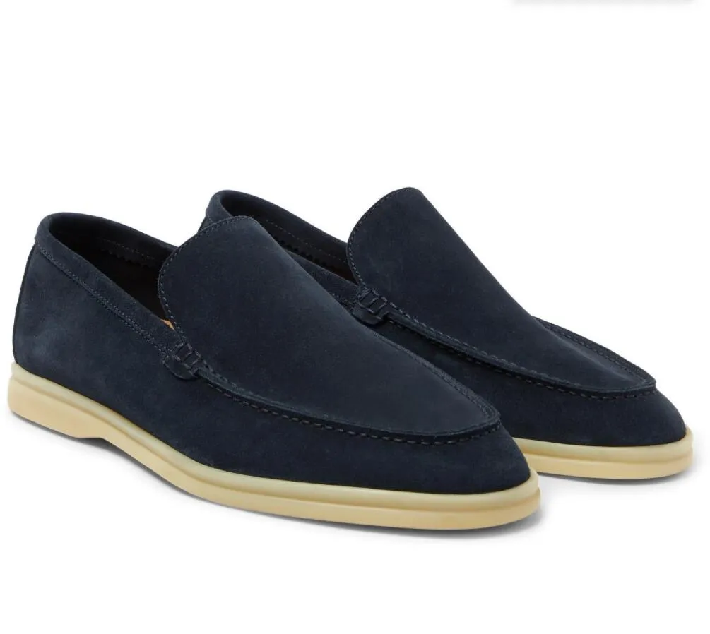 Men casual shoes loafers low top suede leather oxfords Loros-x-Pianas Moccasins summer walk loafer slip on loafer rubber sole flats with box 38-46