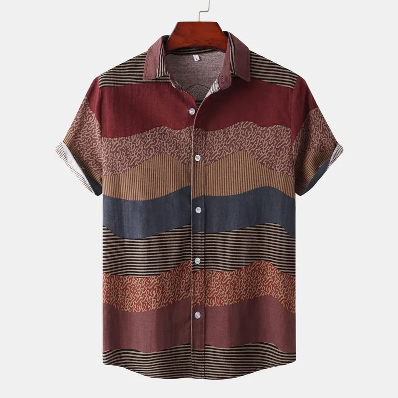 Men's Casual Shirts Mens Shirt Vintage Ethnic Style Printing Loose Short Sleeve Casual Shirts Daily Wearing High Quality Office Blouse Chemise Homme 230418