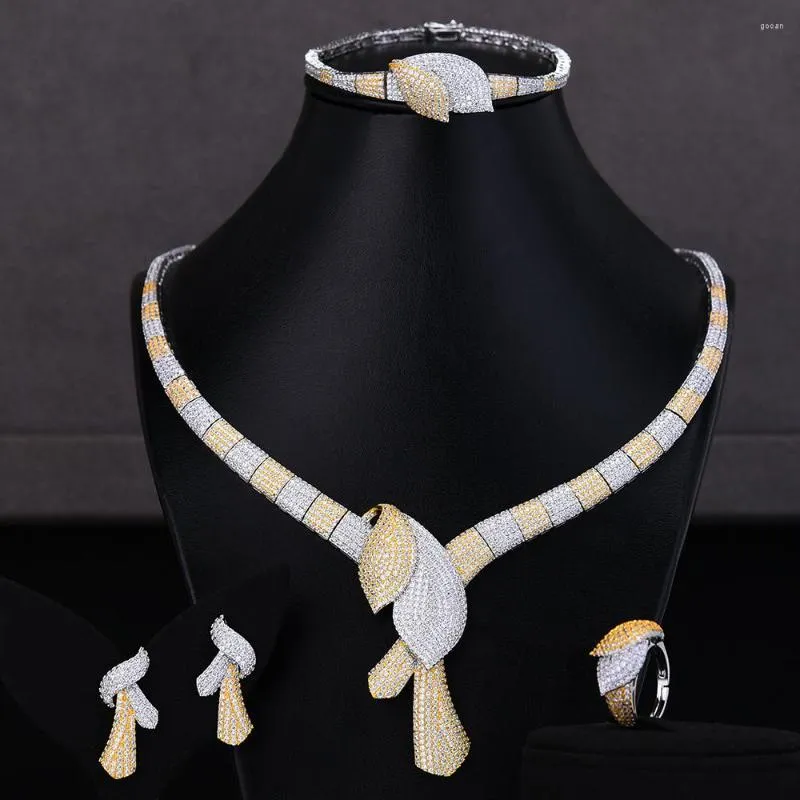 Halsband örhängen set godki simulerade brud 3 färger armband ring set bröllop smycken parure bijoux femme