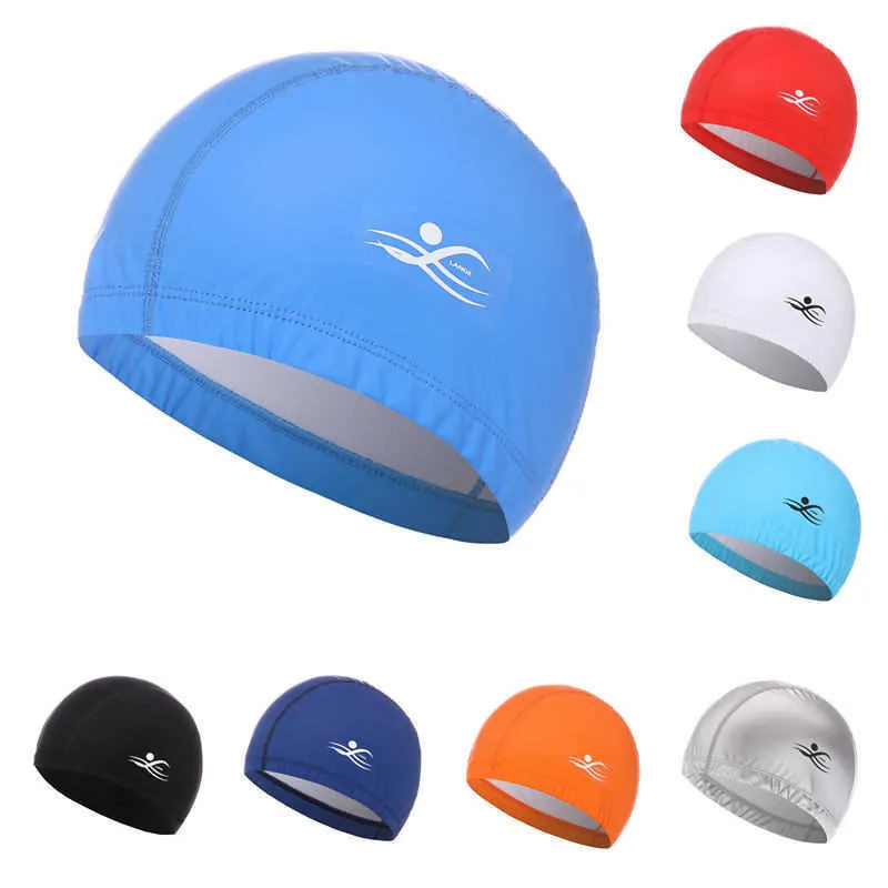 Bonnets de natation Étanche PU Élastique Bonnets De Natation Solide Protection De L'oreille Cheveux Longs Taille Libre Hommes Femmes Sports Baignade Piscine En Plein Air Chapeau P230418