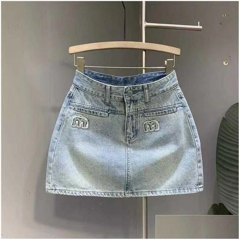 Skirts Denim Skirt Designer Womens With Belted High Waist Split Mini For Woman Summer Korean Jeans Ladies Blue Streetwear Harajuku D Dhxct