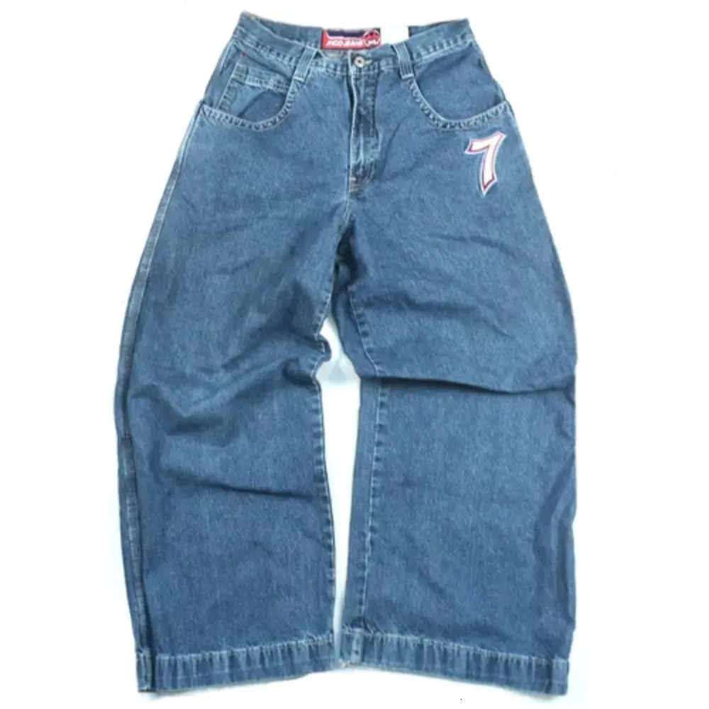 JNCO Jeans Y2K Męskie kości hip -hopowe graficzne haftowane workowate dżinsy retro niebieskie spodnie harajuku gotyckie wysokie paliwa szerokie spodnie Winter01 556