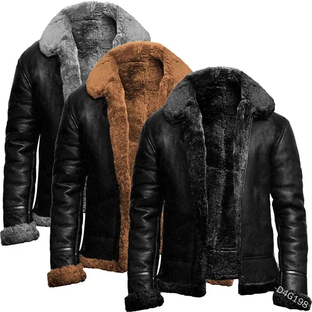 Chaqueta de invierno para hombre, abrigos con cuello de piel sintética, chaqueta gruesa y cálida para motocicleta, abrigo de cuero a prueba de viento para hombre