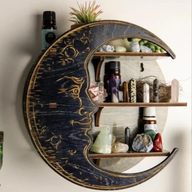 Rustic Moon Rustic Wooden Moon Wall Shelf Moon Shaped Crystal... From Hzszhome, $10 ...