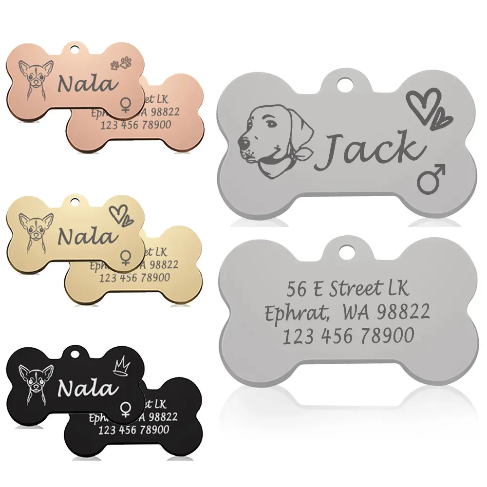 Coleiras de cachorro trelas osso id tag pet colar pingente personalizado esculpido rosto nome gato e chaveiro charme colar acessórios gênero 231117