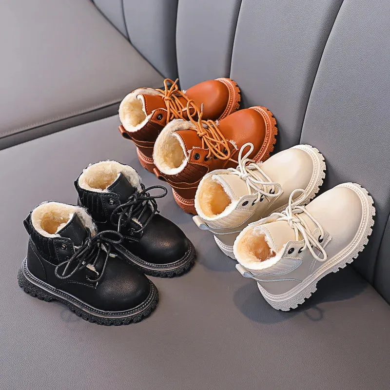 Сапоги с уютной плюшевой подкладкой, детская зимняя противоскользящая мягкая подошва с цепким материалом, зимняя обувь для маленьких мальчиков и девочек E08061 231117