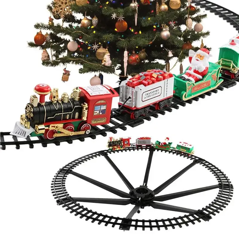 Christmas Decorations Christmas Tree Decoration Train Track Frame Railway Car with Sound Light Rail Car Christmas Gifts Christmas Train Electric Toys 231117