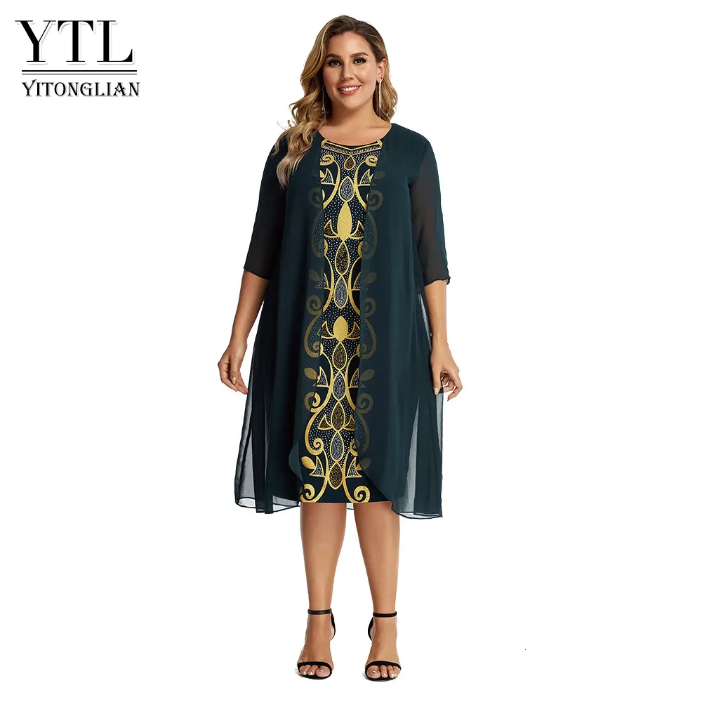 Casual Dresses Yitonglian Ladies Vintage Style Tunic Party Dress for Women Plus Size False Two Piece Spring Summer W110 230419