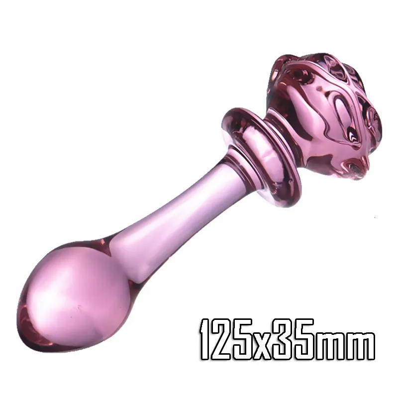 Dildo de vidro formato rosa plug anal rosa para mulher_voghion.com
