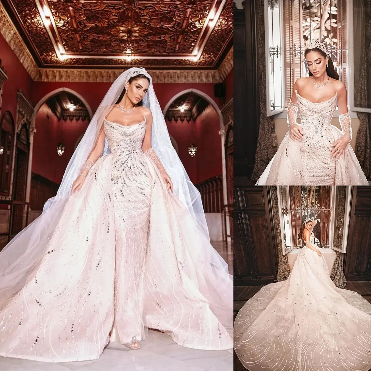 Superbes robes de mariée sirène sans bretelles 3D Stripe Sequins Candidats Backless Zipper avec robe de chapelle Custom Made Plus Size Robe de mariée Vestidos De Novia