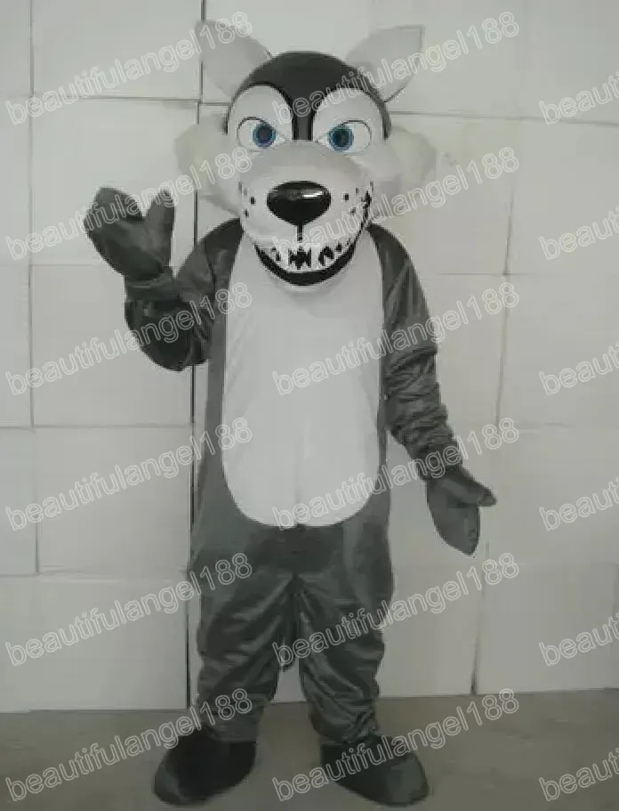 Costumi della mascotte del lupo grigio di Halloween Personaggio dei cartoni animati a tema Carnevale Unisex Adulto Taglia Vestito Festa di Natale Vestito per uomo Donna