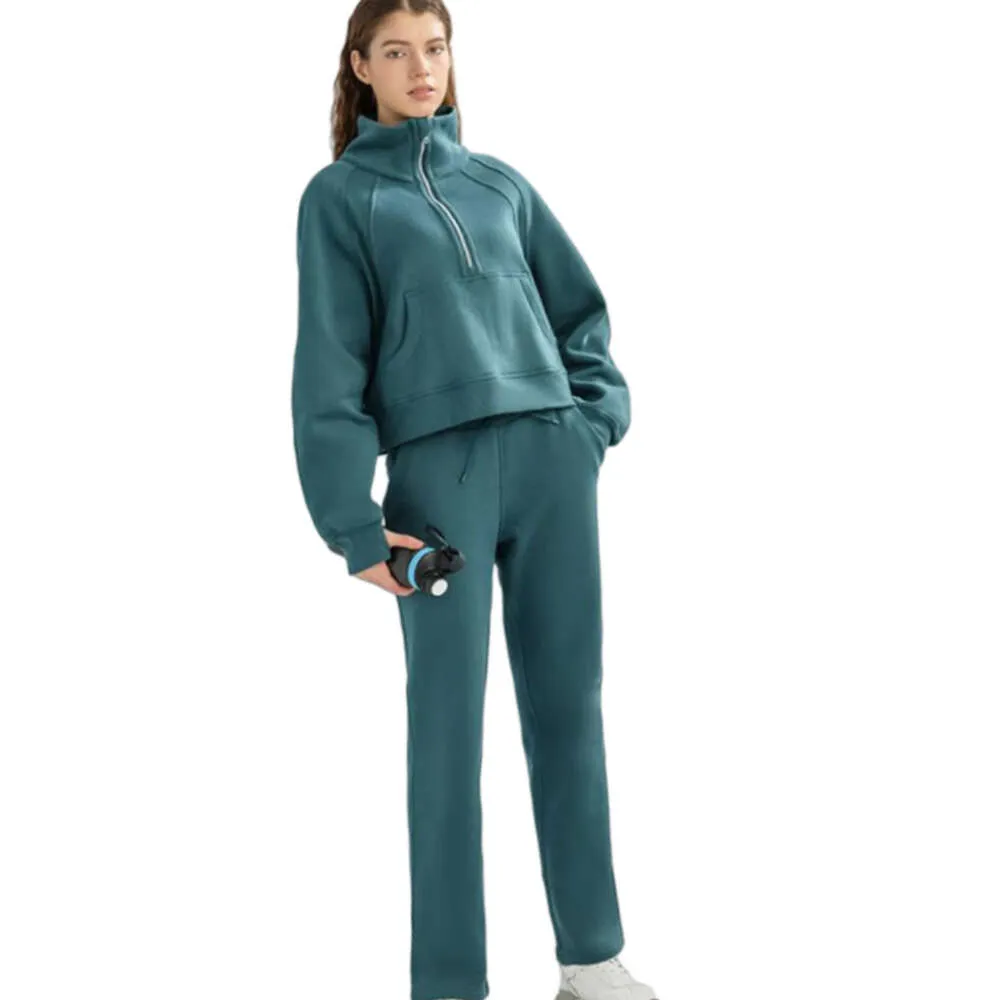 mode topp varumärke yoga hoodies scuba förtjockar fleece halv full dragkedja stativ krage tröja kvinnor sport avslappnad kappa definiera jacka match för align leggings byxor