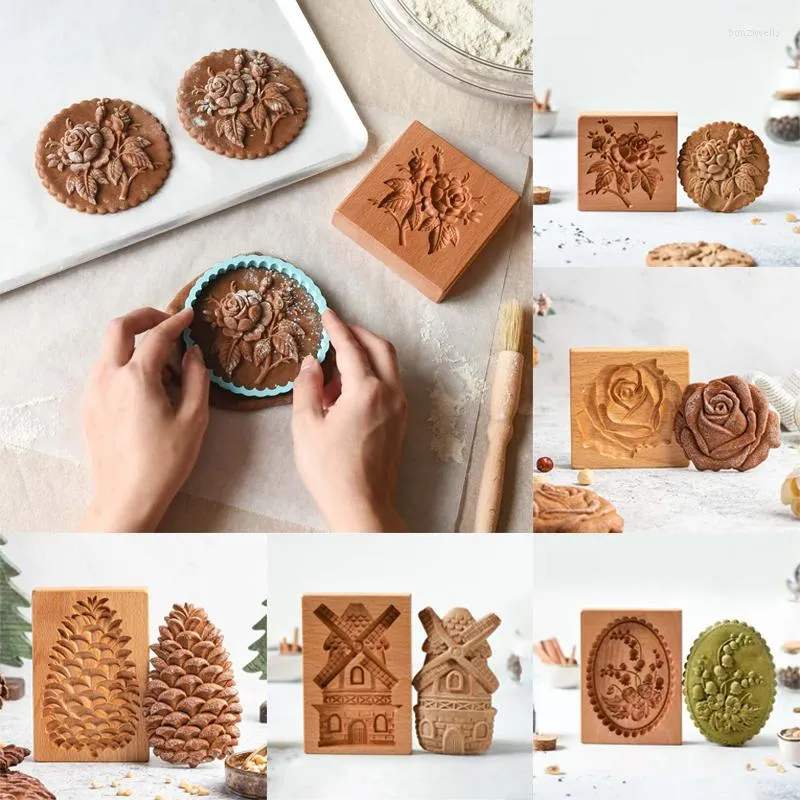 Backformen aus Holz Keksform Ausstecher Mondkuchen Lebkuchen 3D Kuchenprägung Küchenzubehör