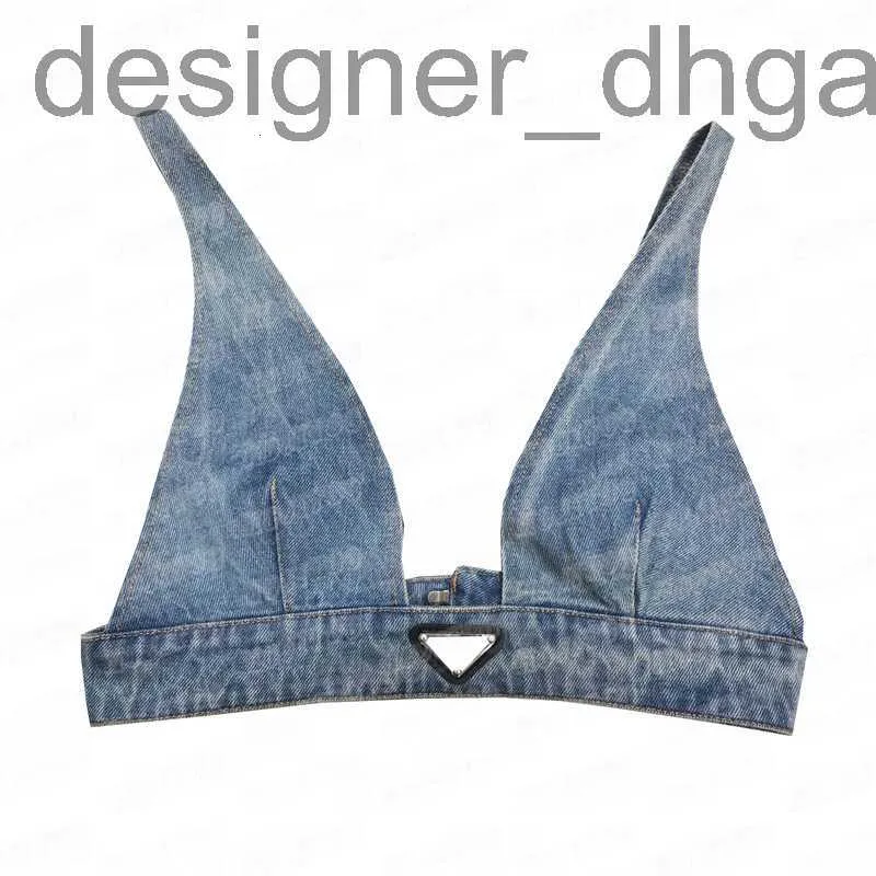 Kadın T-Shirt Designerwomens Tasarımcıları Denim T Shirt Metal Rozeti ile Seksi Derin V Sling Tüpü Üstler Kadın Giyim WQNX