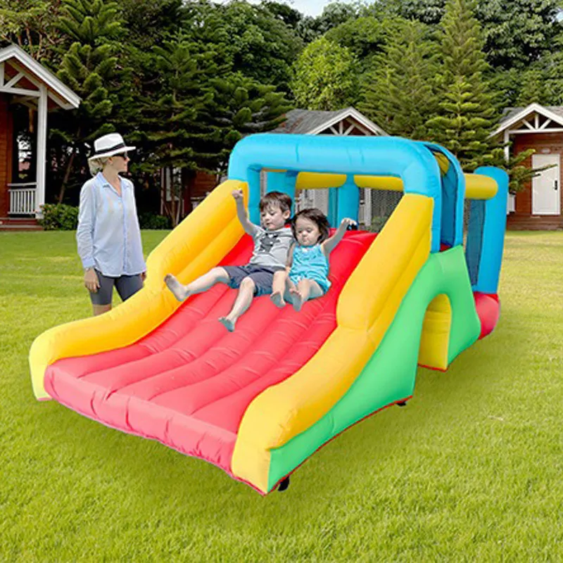 Barn studsar House Hinderbana Uppblåsbara Jumping Toys Boucer Slide Combo med borrhål utomhus lek kul i trädgårdsfest små gåvor pojkar flickor leksaker inomhus