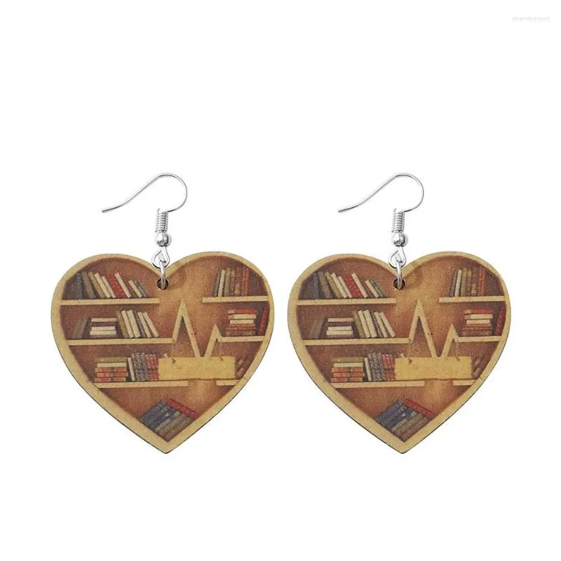 Hoop oorbellen Love boekenplank dubbelzijdig houten oortelefoonleuk hart voor vrouwen oorrangbekleding set