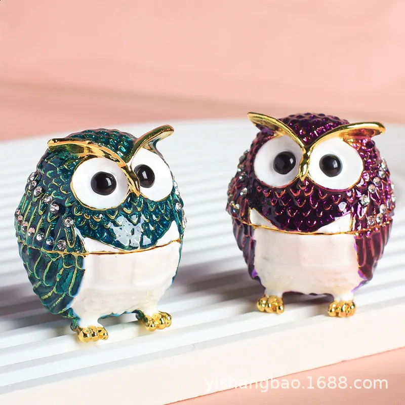 Arts and Crafts Enamel Color Jewelry Box Creative Home Decoration Gift Cute Owl Ornament 231118