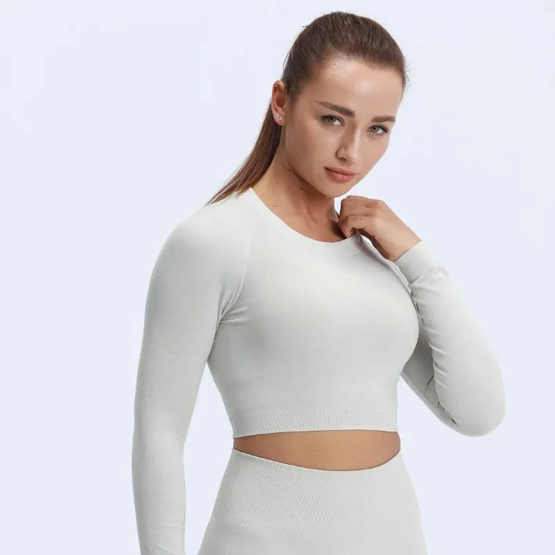 Yoga-Outfit Nepoagym ACTING Basic Damen, kurzes, nahtloses Oberteil, glatt, weich, mit Scrunch auf dem Rücken, langärmlige Crop-Workout-Shirts für Sport und Fitnessstudio