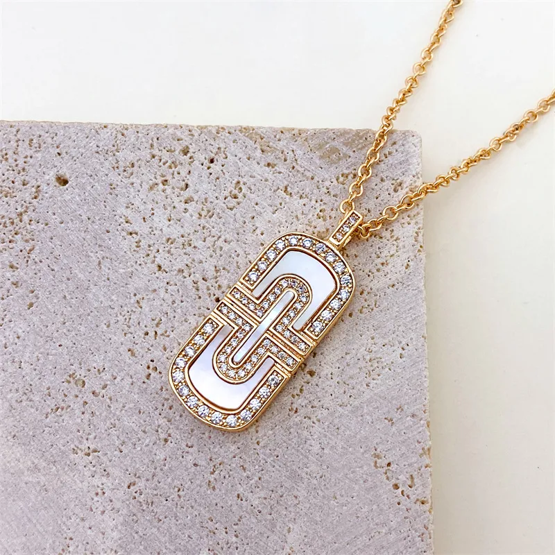 diamond necklace designer for women gold jewelry woman paper clip shaped 18K rose gold silver chain womens luxury jewellry lady girl christmas party gift