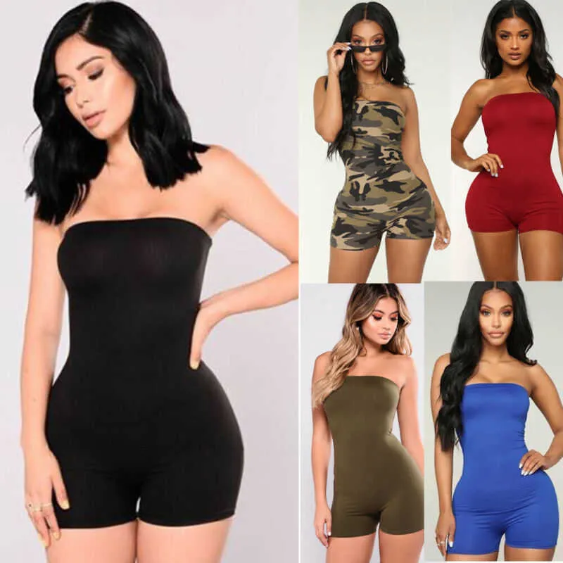 Kvinnors jumpsuits rompers kvinnor casual strapless jumpsuit playsuit tube bodysuit bodycon short romper catsuit clubwear sommar off axel korta byxor p230419