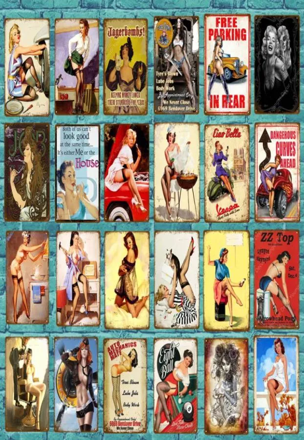 Vintage Sexig Lady Pin Up Girl Painting Tin Signs Metal Plate Art Affisch Wall Sticker Bar Coffee House Shop Cafe Home Decor1535565