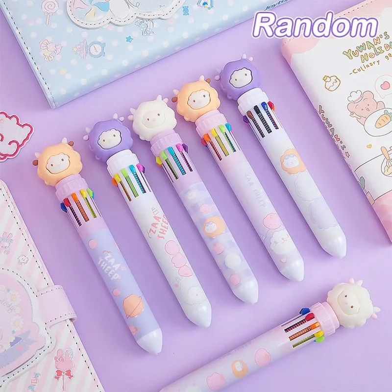 Cartoon Little Sheep Ten Color Ball Pen Retractable Ballpoint Multicolored School Office Writing Supplies Stationery Gift