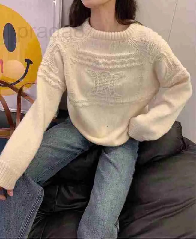 Kvinnors tröjor Designer Autumn and Winter Arc de Triomphe Series Jacquard Round Neck Sticke Crochet French Girls 'Temperament DCV9