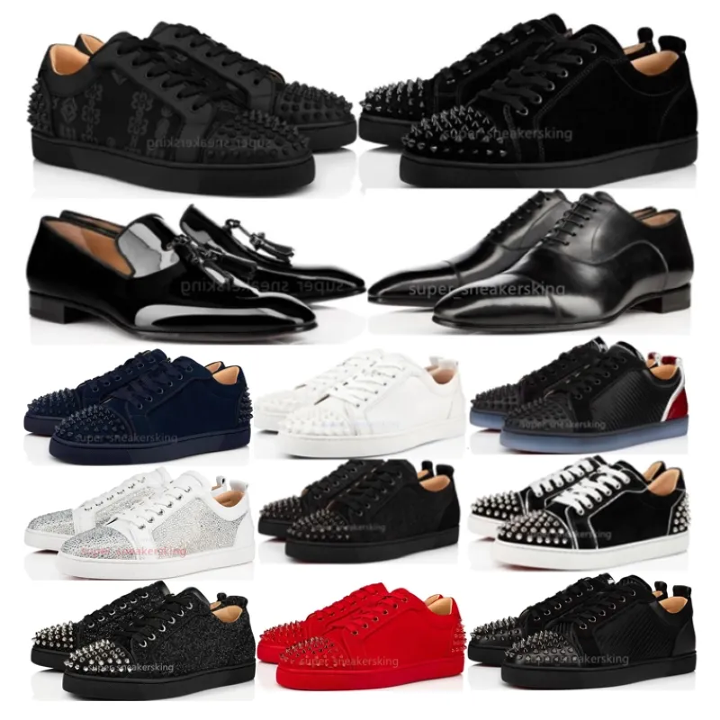 Rote Böden Designer-Schuhe Männer Frauen Loafers Nieten Niedrig besetzt Schwarz Sude Weiß mit Löchern Sneakers Trainer mit Box Größe 35-47