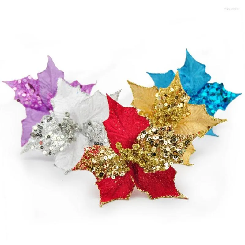 Decorative Flowers Sharp Corner Sequin Velvet Fake Flower Christmas DIY Tree Decoration Home Mall Decor Glitter