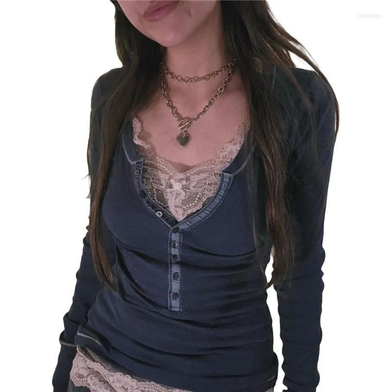 Womens Y2k T-Shirt, Xingqing Grunge Fairycore Long Sleeve V Neck