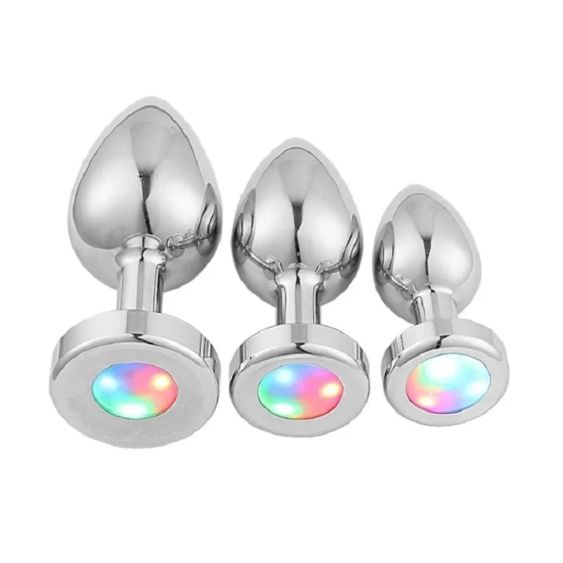 Plug anale in metallo con luce giocattolo del sesso per coppia, sughero luminoso, massaggio alla prostata, butt plug, coda, giocattoli erotici_voghion.com