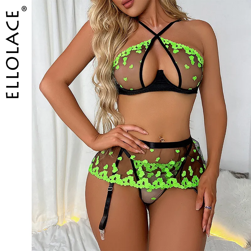 Сексуальный набор Ellolace The Valentine Lingerie Red Lip Emelcodery Exotic Costumes Прозрачные наряды порно -белье.