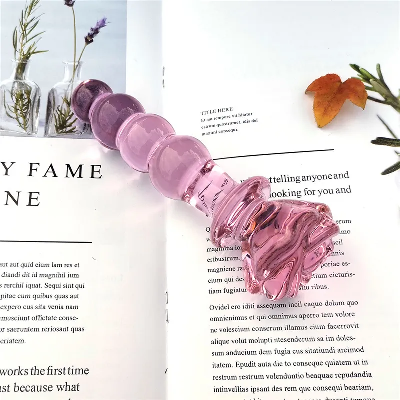 Dildo de vidro formato rosa plug anal rosa para mulher_voghion.com