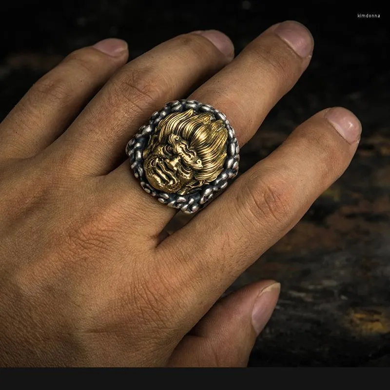 Ringos de cluster sólidos 999 Sterling Silver masculino Homem artesanal artesanal Buddha Punk Biker Ring Jóias A5656