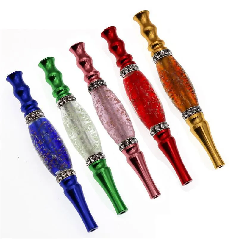 Pipes À Fumer Portable Tuyau Lumineux Dames Diamant Droit Porte-Cigarette En Métal Accessoires Pour La Maison 112Mm Drop Delivery Gar Dhgarden Dh13J