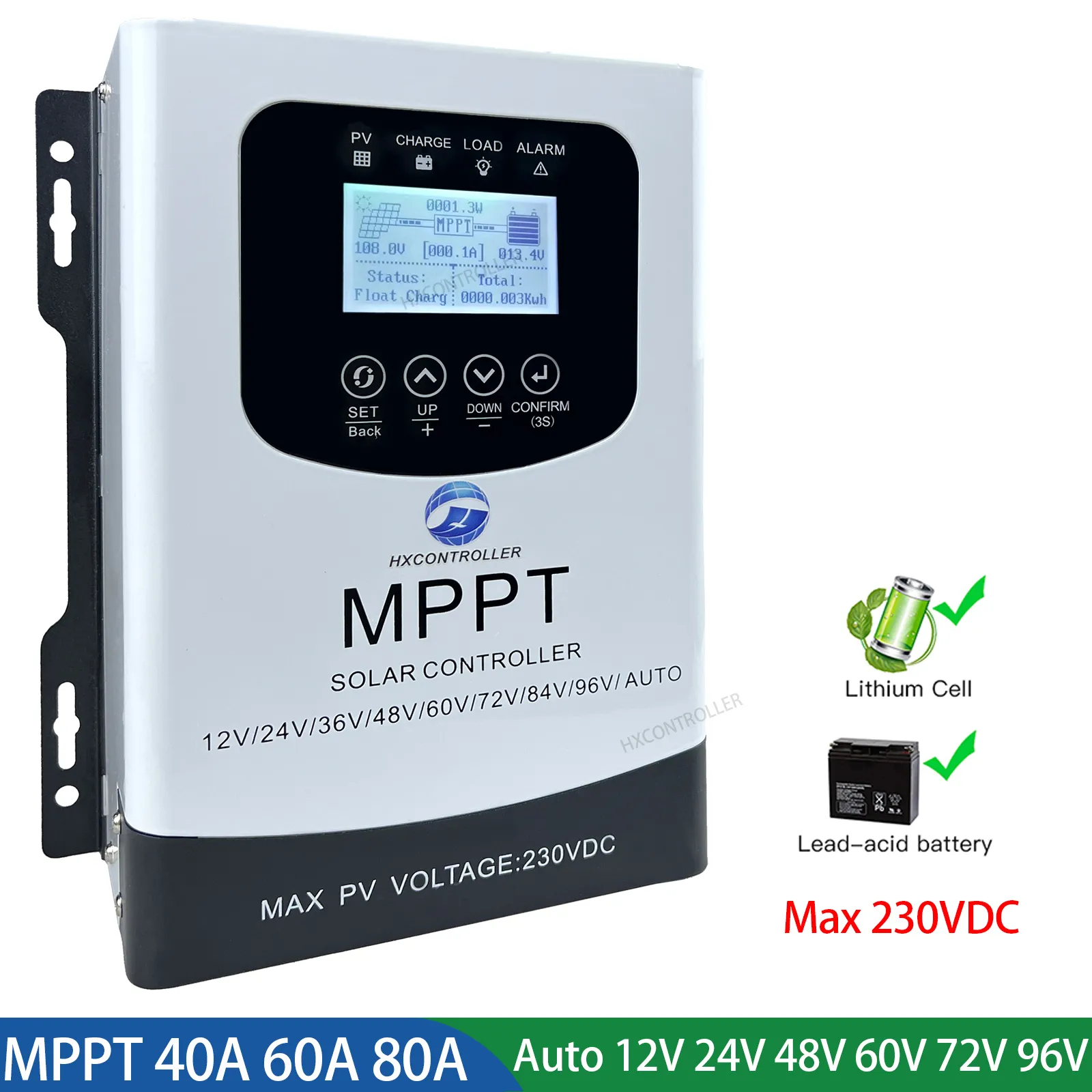 MPPT 230VDC 40A 60A 80A Solar Charge Controller Solar Panel Pv 레귤레이터 EU에서 LCD 터치 스크린 선박 12V 24V 48V 60V 72V 84V 96V 배터리 태양계