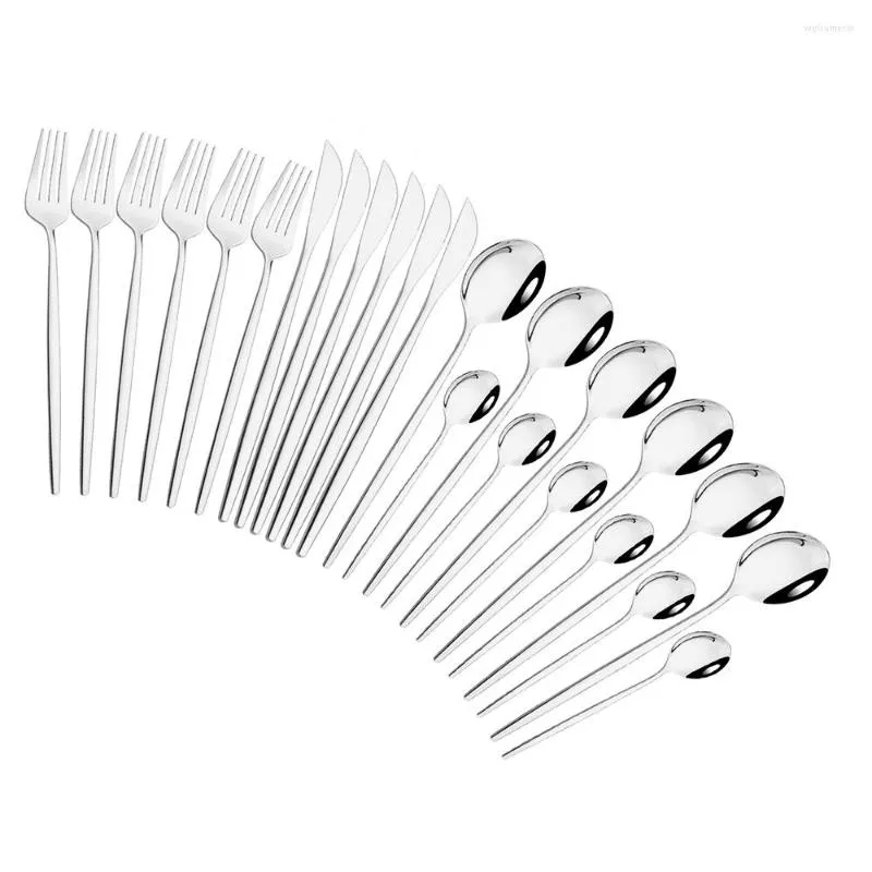 Dinnerware Sets Flatware 24PCS Silver Set Stainless Steel Knife Fork Spoon Party Cutlery Tableware Silverware Drop