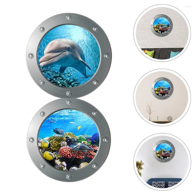 Confezione regalo 2 pezzi 3D Sea Ocean World Adesivi murali Decalcomanie per finestre