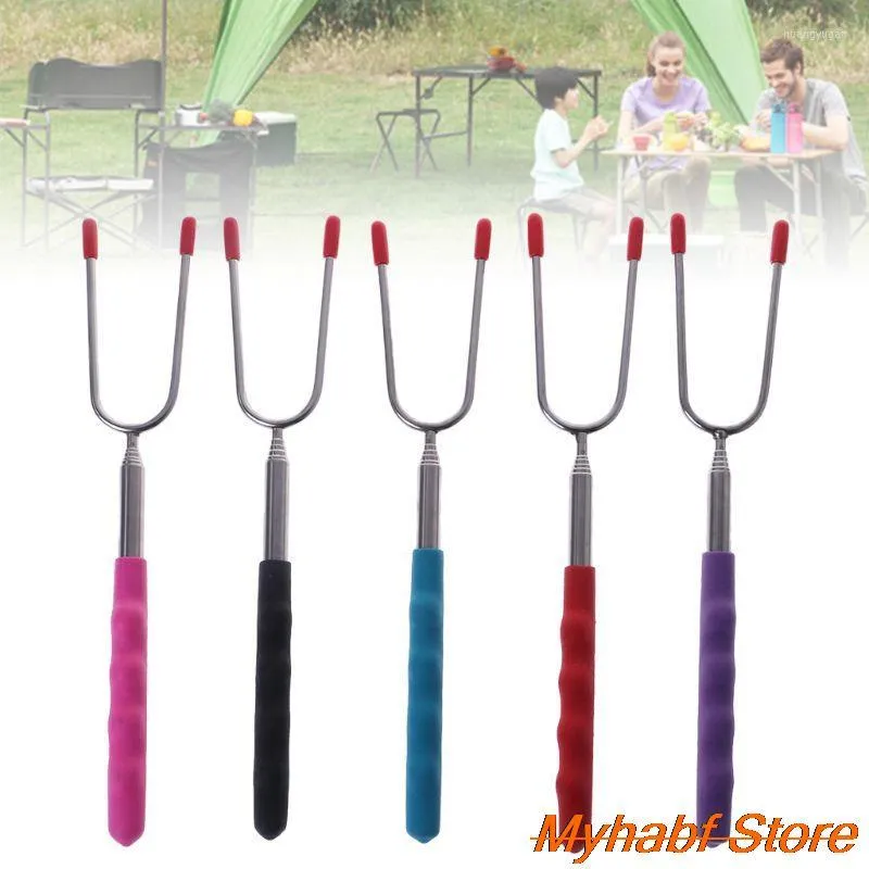 Outils 25-85cm DIY BBQ Fourchette En Acier Inoxydable En Forme De U Barbecue Bâtons De Rôtissage Extensibles Brochettes Télescopiques