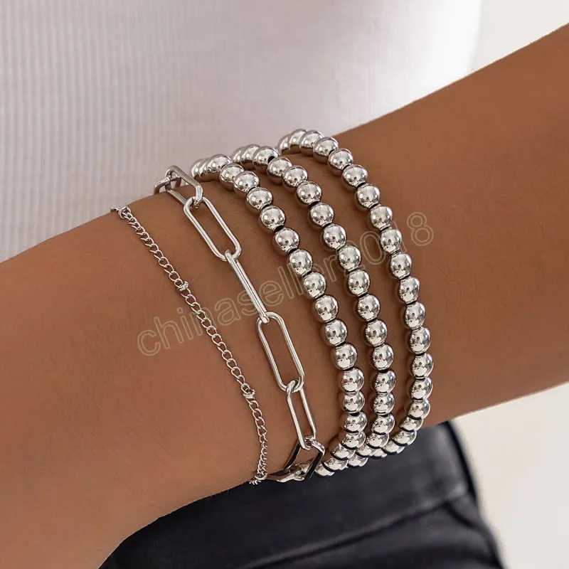 5Pcs/Set Vintage Big Ball Chain Bracelets on Hand for Women Goth Metal Charm Bangles Pulseras Grunge Jewelry Gift