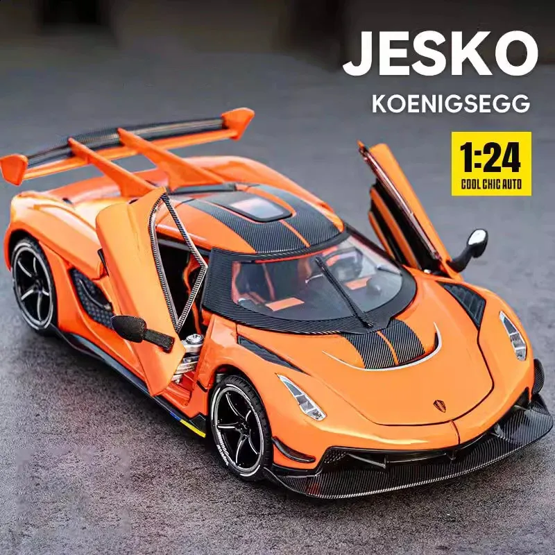 Blocs 1/24 Koenigsegg Jesko Supercar Alliage Modèle De Voiture Jouet Diecasts Métal Moulage Son et Lumière Jouets Pour Enfants Véhicule 231118