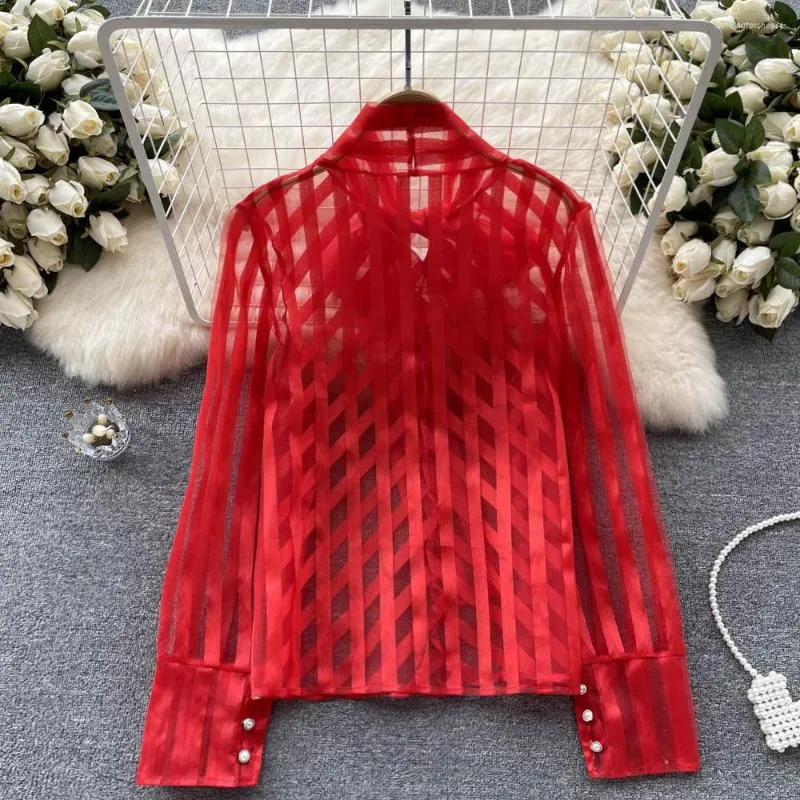 red mesh blouse
