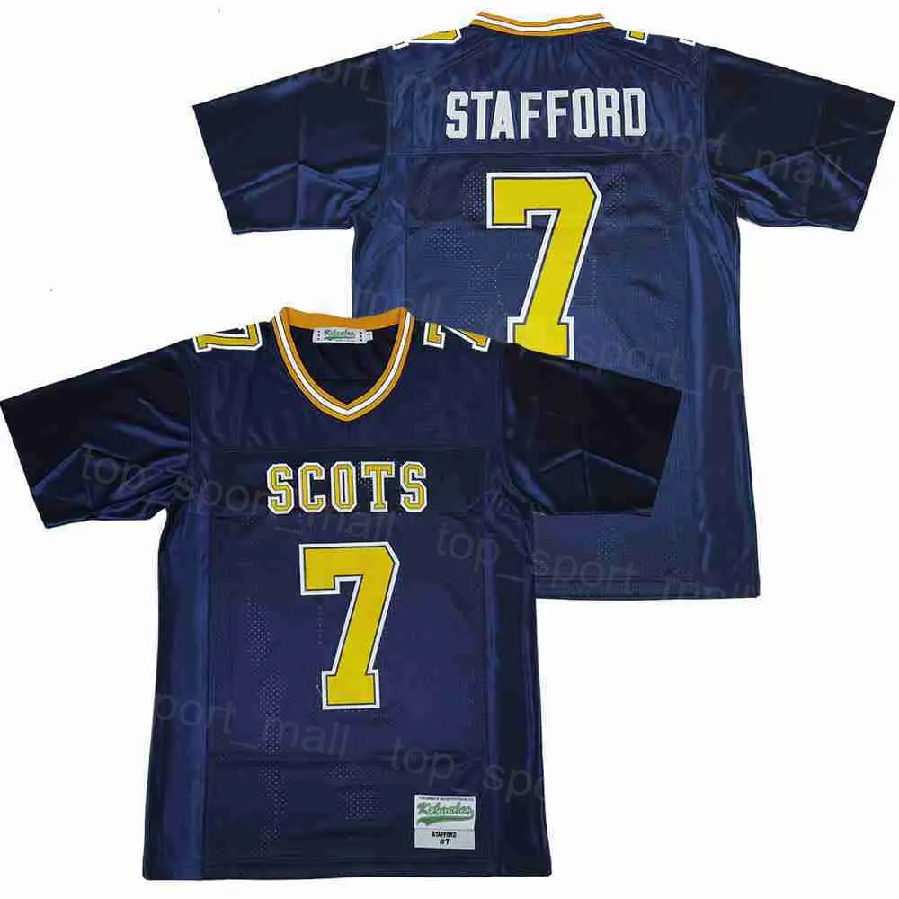 Futebol do ensino médio 7 Matthew Stafford Jersey Highland Park Breathable College All Stitched Retro Team Away Blue Blue Pure Cotton Moive Pullover University