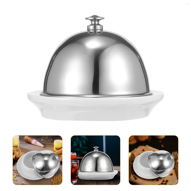 Plates Stainless Steel Butter Dish Plate Dome Steak Glass Dishes Lid Bracket Ceramic
