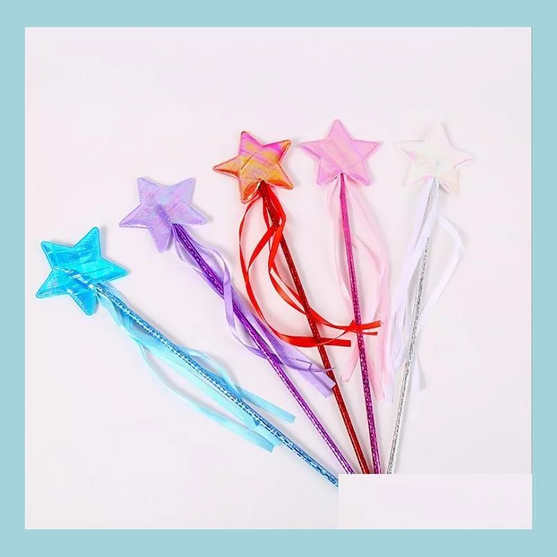 Party Favor Stars Fairy Wand Princess Sceptre avec ruban Favorise les fêtes de vacances Halloween Performance de Noël Props Sac Filler C Dhckf