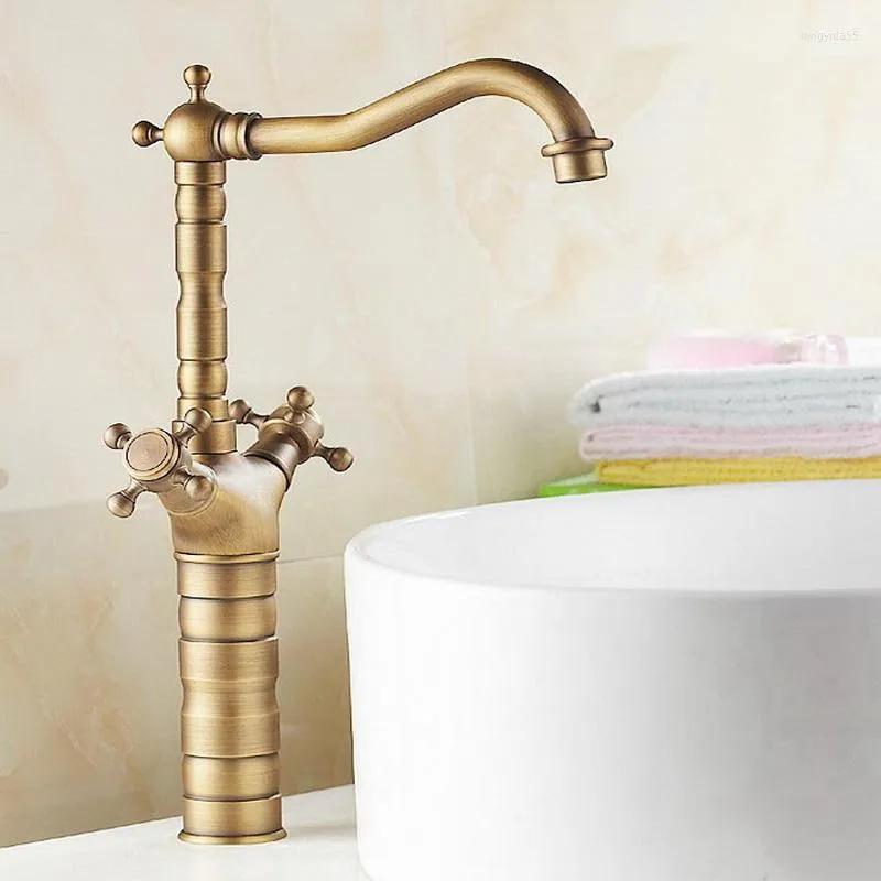 Kitchen Faucets Antique Brass Dual Cross Handles Swivel Bathroom Sink Basin Faucet Mixer Taps Aan011