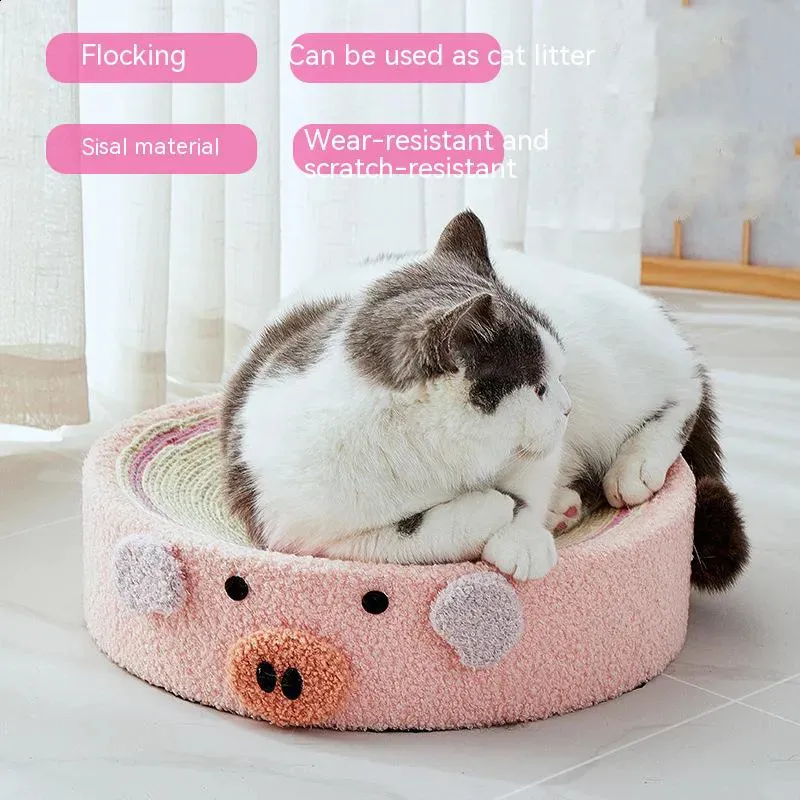 Kennels Pens Cartoon Mönster Round Sisal Material Pet Cat Claw Basin Nest Board One Four Seasons General Toy 231118